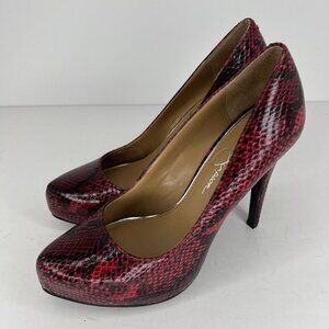 Jessica Simpson Rich Red/Black Snakeskin Print Pumps Women's Size 7.5 High Heels